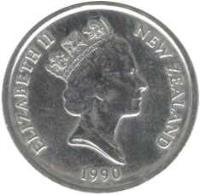 obverse of 5 Cents - Elizabeth II - Treaty of Waitangi (1990) coin with KM# 72 from New Zealand. Inscription: ELIZABETH II NEW ZEALAND 1990