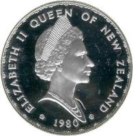New Zealand coin 1 Dollar - Elizabeth II - Fantail bird - Silver Proof Issue (1980) obverse obverse of 1 Dollar - Elizabeth II - Fantail bird - Silver Proof Issue (1980) coin with KM# 49a from New Zealand. Inscription: ELIZABETH II QUEEN OF NEW ZEALAND * 1980 *