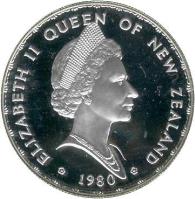 obverse of 1 Dollar - Elizabeth II - Fantail bird - Silver Proof Issue (1980) coin with KM# 49a from New Zealand. Inscription: ELIZABETH II QUEEN OF NEW ZEALAND * 1980 *