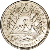 obverse of 20 Centavos (1887) coin with KM# 7 from Nicaragua.