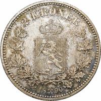 Norway coin 2 Kroner - Oscar II (1878 - 1904) reverse reverse of 2 Kroner - Oscar II (1878 - 1904) coin with KM# 359 from Norway. Inscription: 2 KRONER 1890