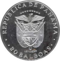 obverse of 20 Balboas - Central American Independence (1971) coin with KM# 29 from Panama. Inscription: REPUBLICA DE PANAMA 20 BALBOAS