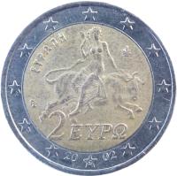 obverse of 2 Euro - 1'st Map (2002 - 2006) coin with KM# 188 from Greece. Inscription: 2 ΕΥΡΩ ΕΥΡΩΠΗ 2002 ΓΣ