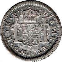 reverse of 1/2 Real - Carlos III (1772 - 1784) coin with KM# 74 from Peru. Inscription: HISPAN . ET IND . R . LIMAE . M . I