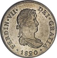 obverse of 2 Reales - Fernando VII - 2'nd Type (1811 - 1826) coin with KM# 115 from Peru. Inscription: FERDIN · VII · DEI · GRATIA · 1816 ·