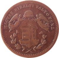 obverse of 1 Krajczár - Franz Joseph I (1868 - 1873) coin with KM# 441 from Hungary. Inscription: MAGYAR KIRALYI VALTO PENZ