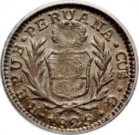 obverse of 1/2 Real (1826 - 1856) coin with KM# 144 from Peru.