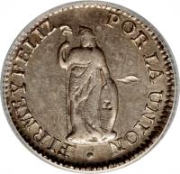 reverse of 1/2 Real (1826 - 1856) coin with KM# 144 from Peru.