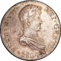obverse of 8 Reales - Fernando VII - Colonial Milled Coinage (1811 - 1824) coin with KM# 117 from Peru. Inscription: FERDIN · VII · DEI · GRATIA · 1814 ·