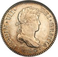 obverse of 1 Real - Ferdinand VII - Colonial Milled Coinage (1811 - 1824) coin with KM# 114 from Peru. Inscription: FERDIN.VII DEI.GRATIA 1821