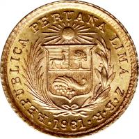 Peru coin 1/5 Libra - Trade Coinage (1906 - 1969) obverse obverse of 1/5 Libra - Trade Coinage (1906 - 1969) coin with KM# 210 from Peru. Inscription: REPUBLICA PERUANA LIMA · Z · B · R · 1963 ·