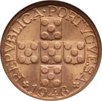 Portuguese Timor coin 10 Avos (1945 - 1951) obverse obverse of 10 Avos (1945 - 1951) coin with KM# 5 from Portuguese Timor. Inscription: REPUBLICA PORTUGEUSA