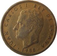 obverse of 100 Pesetas - Juan Carlos I - Denomination CIEN (1982 - 1990) coin with KM# 826 from Spain. Inscription: JUAN CARLOS I REY DE ESPAÑA · 1986 ·