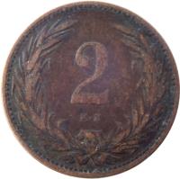reverse of 2 Fillér - Franz Joseph I (1892 - 1915) coin with KM# 481 from Hungary. Inscription: 2 K · B