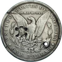 reverse of 1 Dollar - Countermarked (1884) coin from Puerto Rico. Inscription: UNITED STATES OF AMERICA In God we trust S * ONE DOLLAR *
