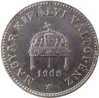 obverse of 20 Fillér - Franz Joseph I (1892 - 1914) coin with KM# 483 from Hungary. Inscription: MAGYAR KIRÁLYI VÁLTÓPÉNZ 1898