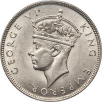 obverse of 1 Rupee - George VI (1939) coin with KM# 4 from Seychelles. Inscription: GEORGE VI KING EMPEROR