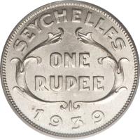 reverse of 1 Rupee - George VI (1939) coin with KM# 4 from Seychelles. Inscription: SEYCHELLES ONE RUPEE 1939