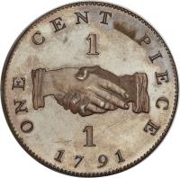 reverse of 1 Cent - Sierra Leone Company (1791 - 1796) coin with KM# 1 from Sierra Leone. Inscription: ONE CENT PIECE 1 1 1791