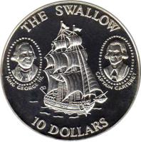 reverse of 10 Dollars - Elizabeth II - Sailing Ship 