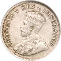 South Africa coin 3 Pence - George V (1923 - 1925) obverse obverse of 3 Pence - George V (1923 - 1925) coin with KM# 15a from South Africa. Inscription: GEORGIUS V REX IMPERATOR