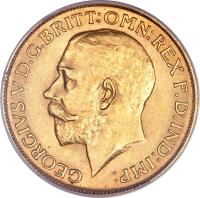 South Africa coin 1 Sovereign - George V (1923 - 1928) obverse obverse of 1 Sovereign - George V (1923 - 1928) coin with KM# 21 from South Africa. Inscription: GEORGIVS V D.G.BRITT:OMN:REX F.D.IND:IMP: