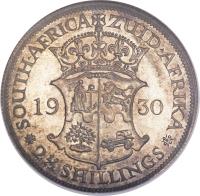 reverse of 2 1/2 Shillings - George V - Type 1 denomination (1926 - 1930) coin with KM# 19.2 from South Africa.