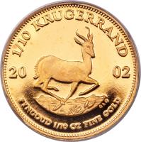 South Africa coin 1/10 Krugerrand (1980 - 2013) reverse reverse of 1/10 Krugerrand (1980 - 2013) coin with KM# 105 from South Africa. Inscription: 1/10 KRUGERRAND 1984 FYNGOUD 1/10 OZ FINE GOLD