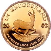 reverse of 1/4 Krugerrand (1980 - 2012) coin with KM# 106 from South Africa. Inscription: 1/4 2002