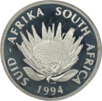 South Africa coin 1 Rand - Conservation - Protea Silver Bullion (1994) obverse obverse of 1 Rand - Conservation - Protea Silver Bullion (1994) coin with KM# 167 from South Africa. Inscription: SUID-AFRIKA SOUTH AFRICA ALS 1994