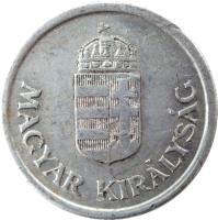 obverse of 1 Pengő - Miklós Horthy (1941 - 1944) coin with KM# 521 from Hungary. Inscription: MAGYAR KIRÁLYSÁG