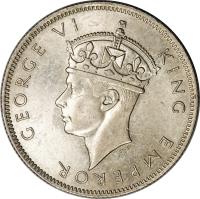 Southern Rhodesia coin 2 Shillings - George VI (1944 - 1946) obverse obverse of 2 Shillings - George VI (1944 - 1946) coin with KM# 19a from Southern Rhodesia. Inscription: GEORGE VI KING EMPEROR