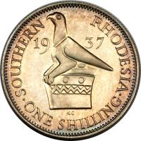 reverse of 1 Shilling - George VI (1937) coin with KM# 11 from Southern Rhodesia. Inscription: SOUTHERN RHODESIA 1937 KG · ONE SHILLING ·