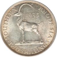 Southern Rhodesia coin 2 Shillings - George V (1932 - 1936) reverse reverse of 2 Shillings - George V (1932 - 1936) coin with KM# 4 from Southern Rhodesia. Inscription: SOUTHERN RHODESIA 1935 · TWO SHILLINGS ·