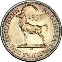 reverse of 2 Shillings - George VI (1937) coin with KM# 12 from Southern Rhodesia.