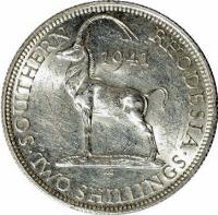 Southern Rhodesia coin 2 Shillings - George VI (1939 - 1942) reverse reverse of 2 Shillings - George VI (1939 - 1942) coin with KM# 19 from Southern Rhodesia. Inscription: SOUTHERN RHODESIA 1941 TWO SHILLINGS