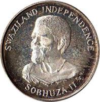 obverse of 10 Cents - Sobhuza II - Independence (1968) coin with KM# 2 from Swaziland. Inscription: SWAZILAND INDEPENDECE SOBHUZA II T.S.