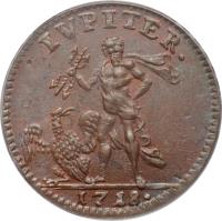 obverse of 1 Daler Silvermynt - Carl XII - Jupiter (1718) coin with KM# 357 from Sweden. Inscription: IVPITER 1718