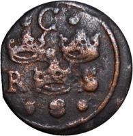 Sweden coin 1/4 Öre - Christina I (1633 - 1636) obverse obverse of 1/4 Öre - Christina I (1633 - 1636) coin with KM# 152 from Sweden. Inscription: C R S