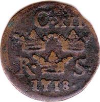 obverse of 1/6 Öre Silfwermynt - Carl XII (1708 - 1718) coin with KM# 334 from Sweden. Inscription: C · XII R · S · 1718