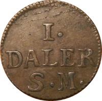 reverse of 1 Daler Silvermynt - Carl XII (1715) coin with KM# 352 from Sweden. Inscription: I. DALER S.M.