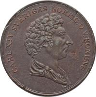 obverse of 2 Skilling Banco - Carl XIV Johan (1835 - 1843) coin with KM# 643 from Sweden. Inscription: CARL XIV SVERIGES NORR.G.O.V.KONUNG