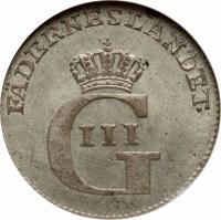 obverse of 1/24 Riksdaler - Gustav III (1778 - 1783) coin with KM# 522 from Sweden. Inscription: FADERNESLANDET · GIII