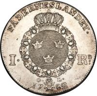 reverse of 1 Riksdaler - Gustav III (1779 - 1792) coin with KM# 527 from Sweden.