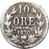 reverse of 10 Öre - Carl XV Adolf (1861 - 1871) coin with KM# 710 from Sweden.