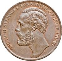 obverse of 5 Öre - Oscar II (1873) coin with KM# 730 from Sweden.