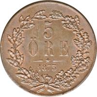 reverse of 5 Öre - Oscar II (1873) coin with KM# 730 from Sweden.