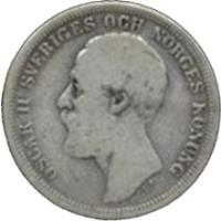 obverse of 2 Kronor - Oscar II - OCH in title (1878 - 1880) coin with KM# 749 from Sweden.