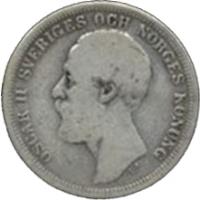 Sweden coin 2 Kronor - Oscar II - OCH in title (1878 - 1880) obverse obverse of 2 Kronor - Oscar II - OCH in title (1878 - 1880) coin with KM# 749 from Sweden.