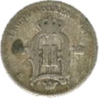 obverse of 10 Öre - Oscar II - Small letters (1874 - 1876) coin with KM# 737 from Sweden. Inscription: BRÖDRAFOLKENS VÄL